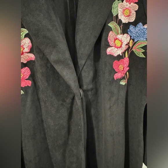 Fig & Viper Black Embroidered Floral Longline Faux Suede Boho Trench Coat Large - Picture 6 of 15